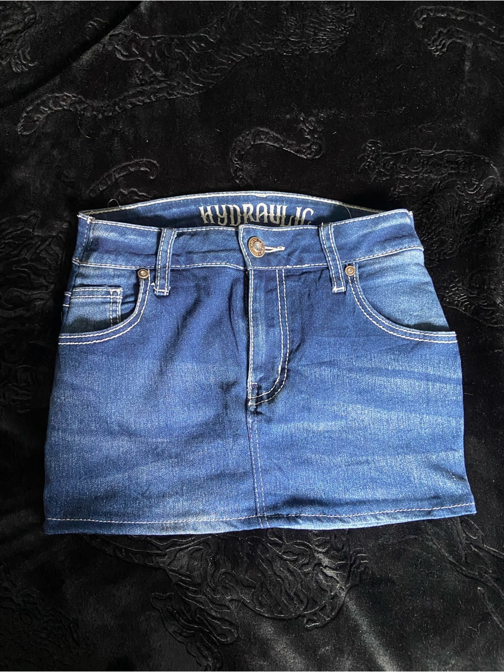 2000s Hydraulic Indigo Denim Mini Skirt XXS